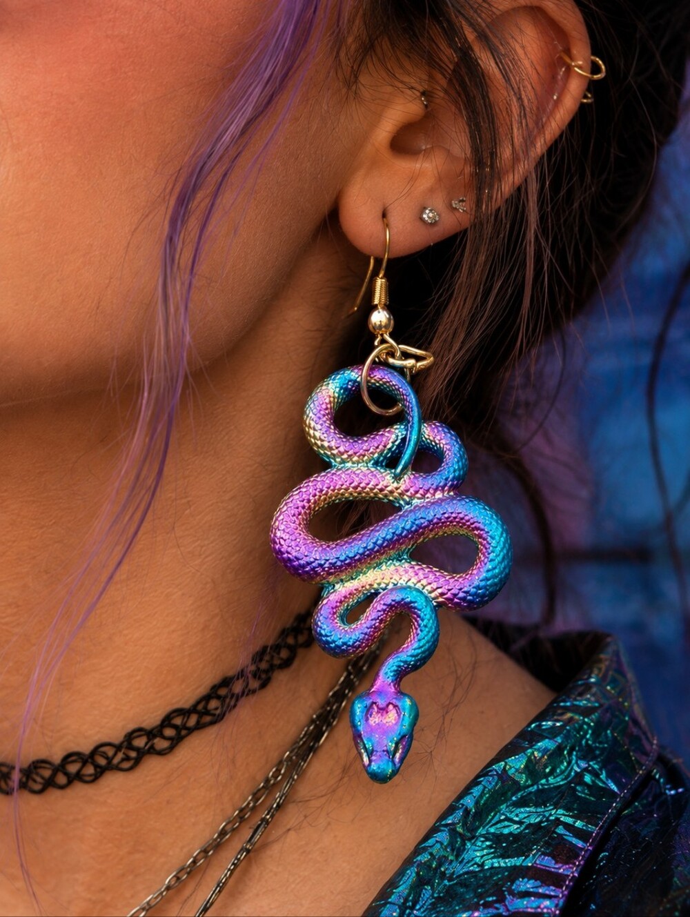 BETSEY JOHNSON HOLOGRAPHIC PYTHON DROP EARRINGS
